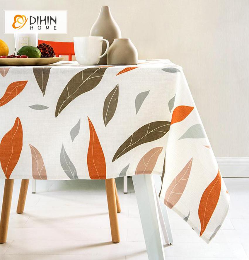 DIHINHOME Home Textile Tablecloth DIHIN HOME Pastoral Colorful Leaves Printed Tablecloth For Rectangle Tables,Custom Washed Linen Tablecloth,Handmade Rectangle Table Cover