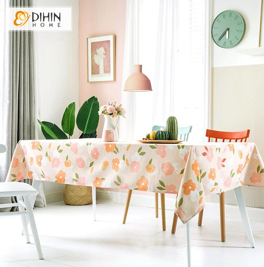 DIHINHOME Home Textile Tablecloth DIHIN HOME Pastoral Fruits and Flowers Printed Tablecloth For Rectangle Tables,Custom Washed Linen Tablecloth,Handmade Rectangle Table Cover