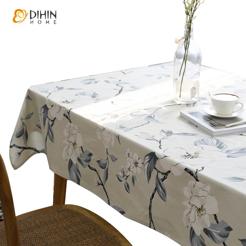DIHINHOME Home Textile Tablecloth DIHIN HOME Retro Natural Flowers Printed Tablecloth For Rectangle Tables,Custom Washed Linen Tablecloth,Handmade Rectangle Table Cover