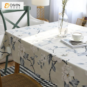 DIHINHOME Home Textile Tablecloth DIHIN HOME Retro Natural Flowers Printed Tablecloth For Rectangle Tables,Custom Washed Linen Tablecloth,Handmade Rectangle Table Cover