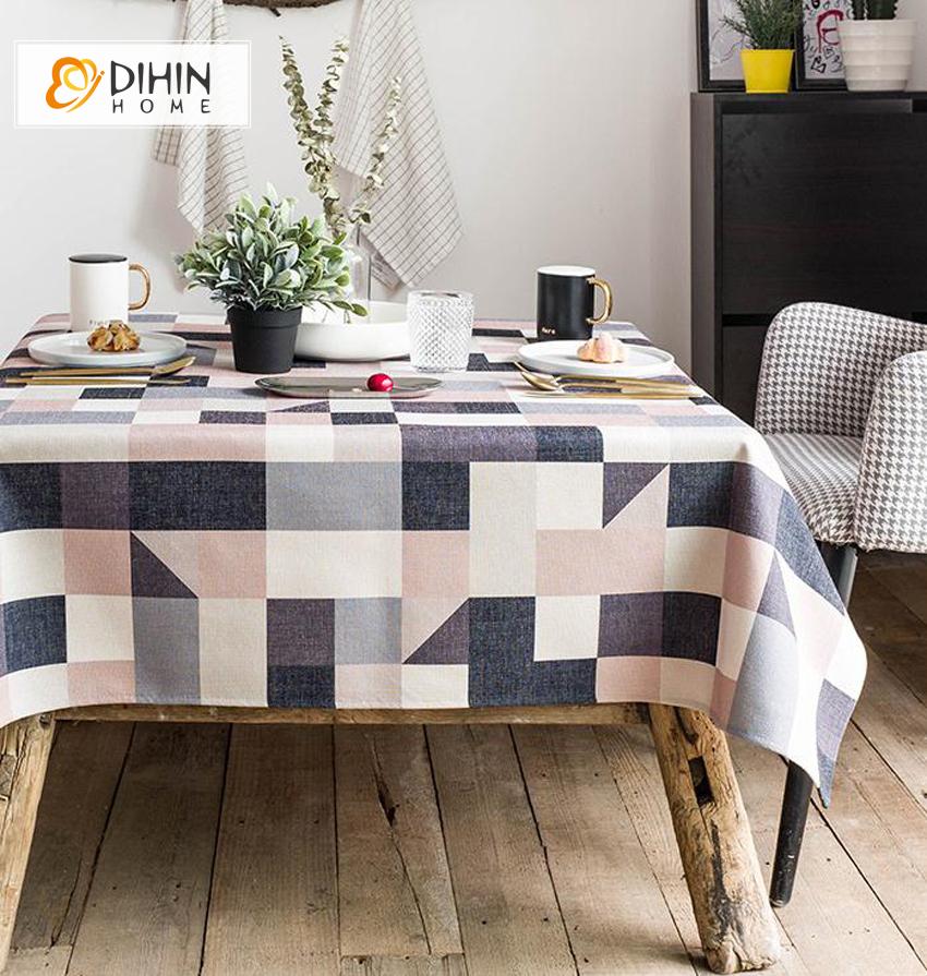 DIHINHOME Home Textile Tablecloth DIHIN HOME Retro Plaid Printed Tablecloth For Rectangle Tables,Custom Washed Linen Tablecloth,Handmade Rectangle Table Cover