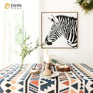 DIHINHOME Home Textile Tablecloth DIHIN HOME Retro Totems Printed Tablecloth For Rectangle Tables,Custom Washed Linen Tablecloth,Handmade Rectangle Table Cover