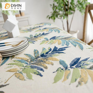 DIHINHOME Home Textile Tablecloth DIHIN HOME Tropical Forest Banana Leaves Printed Tablecloth For Rectangle Tables,Custom Washed Linen Tablecloth,Handmade Rectangle Table Cover